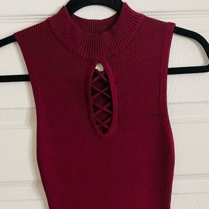 Say what?! Bodycon, burgundy dress.